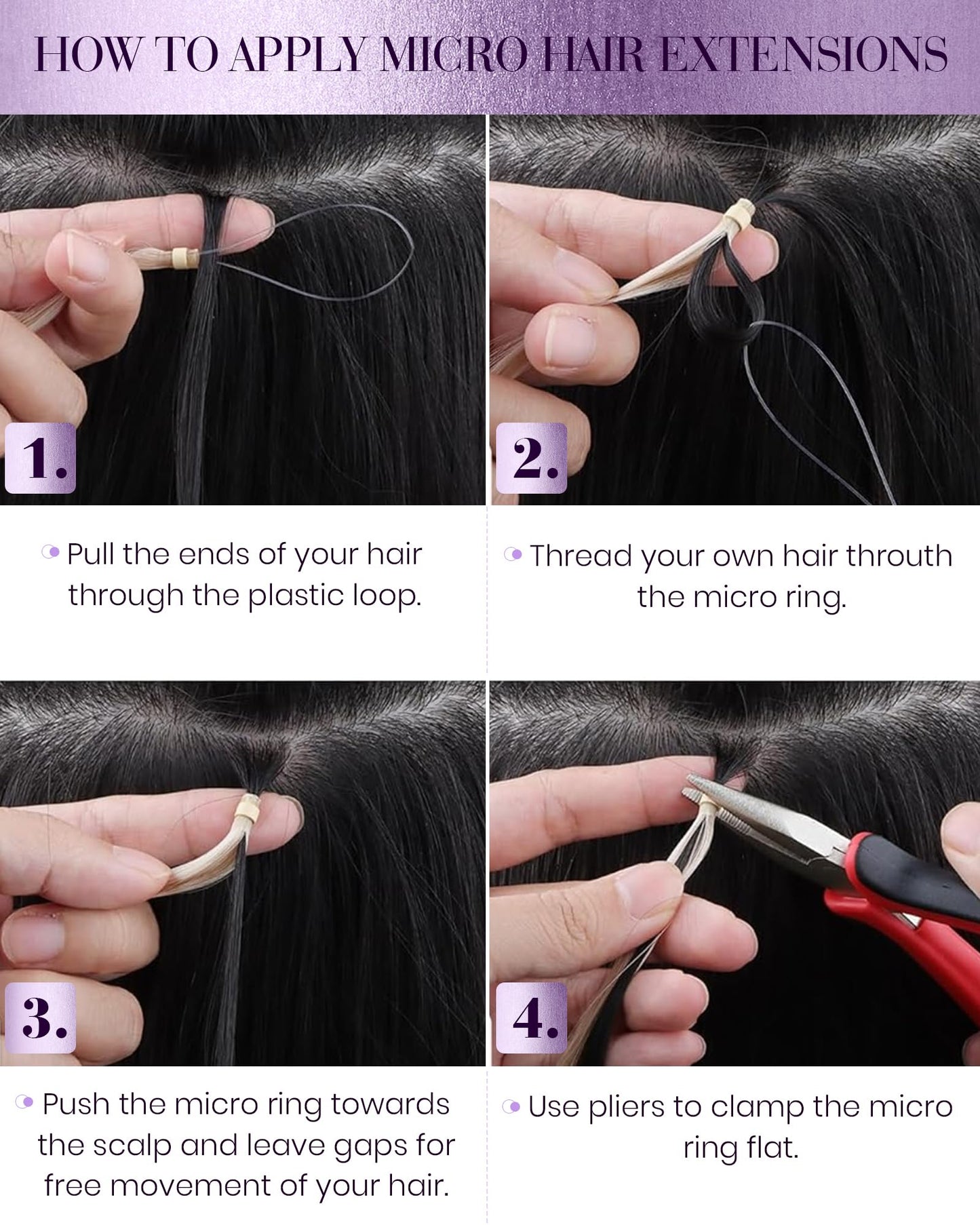 LaaVoo Microlink Hair Extensions Human Hair Black Micro Beads Hair Extensions 20 Inch Jet Black Micro Loop Hair Extensions Real Human Hair Black Micro Hair Extensions Human Hair 50g 50s