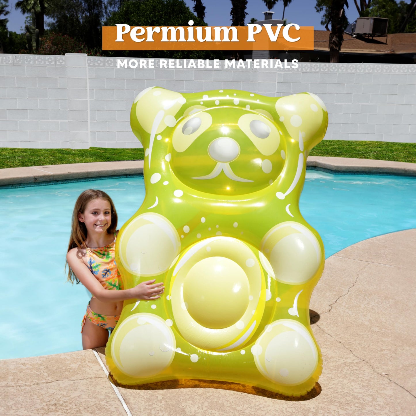 Sloosh 60" Gummy Bear Inflatable Pool Float - Swimming Pool Floats Decor Pool Floaties Raft Lounge Seasonal Water Pool Cute Pool Beach Birthday Party Decorations for Adults