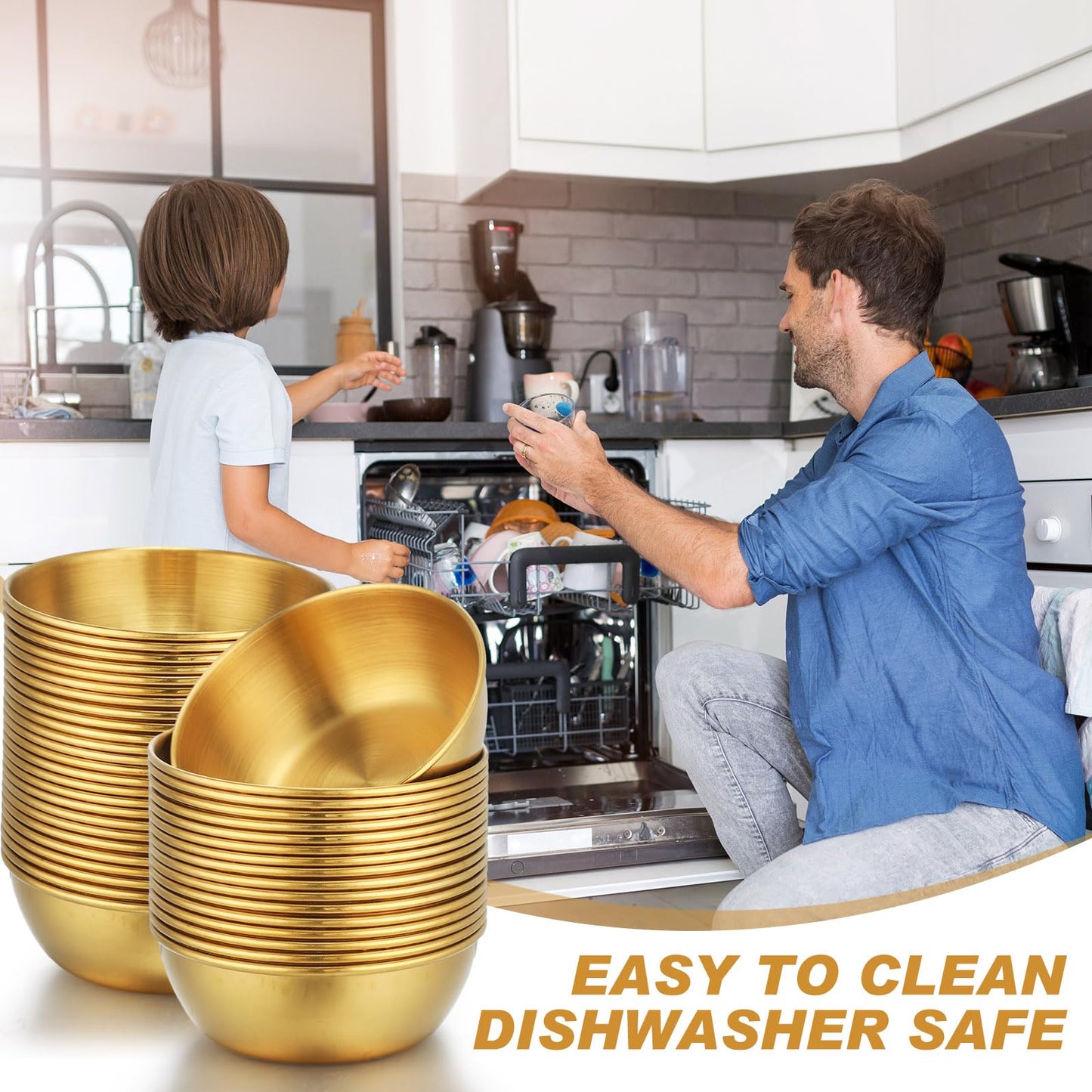 Tanlade 50 Pcs Metal Sauce Bowls Round Stainless Steel Seasoning Dishes Cups 3.2 Inch Mini Saucers Ramekins Plates Small Sushi Dipping Bowls Prep Appetizer Plates for Kitchen(Gold)