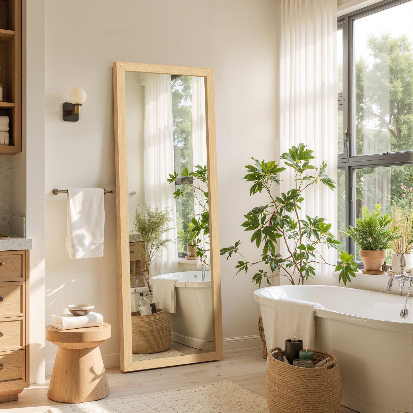 Delma Wall Full Length Mirror, Standing Mirror Full Body, Large Floor for Wall Door Bedroom Bathroom Living Room with Wooden Frame(with Stand,56x20)