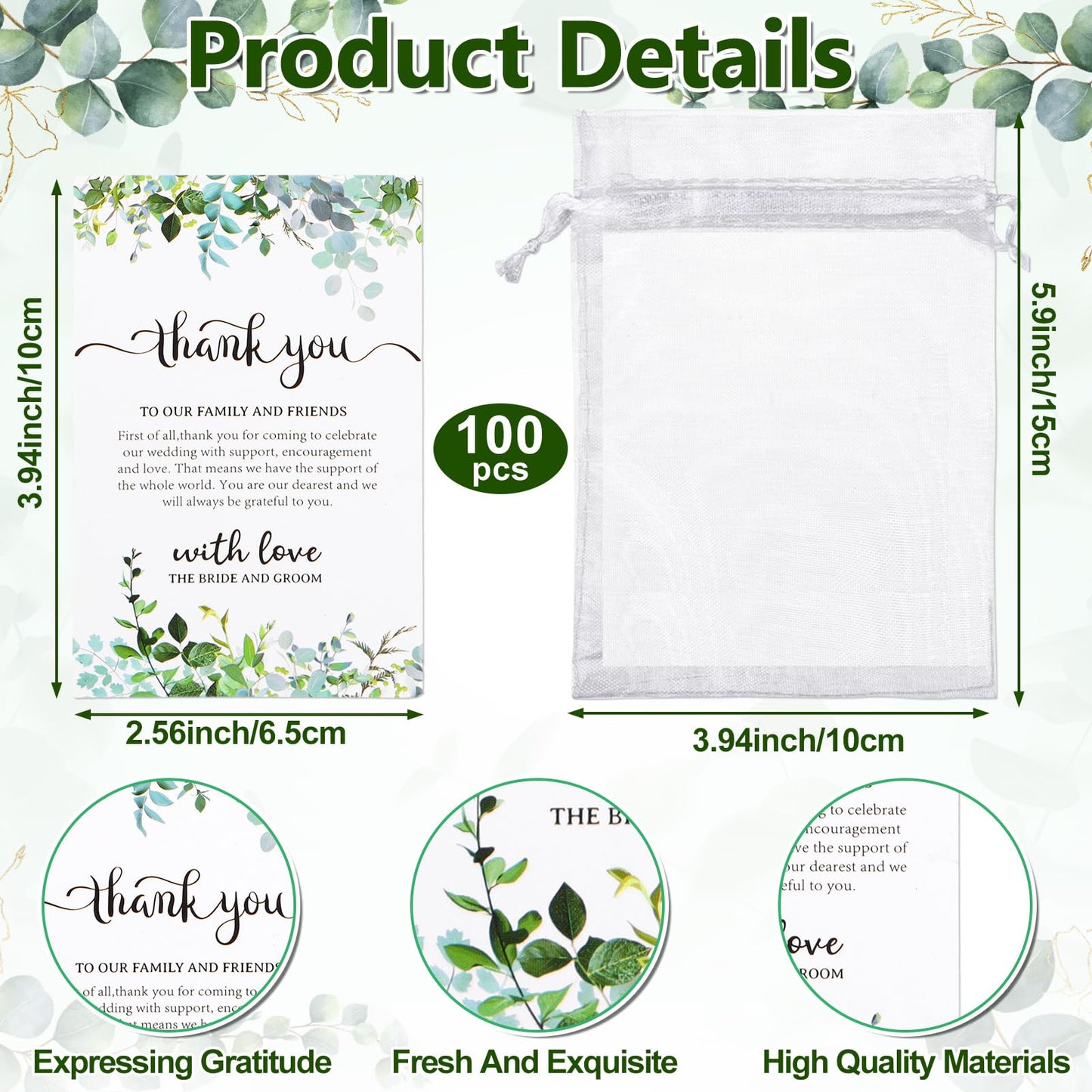 CoscosX 100 Set Wedding Favors for Guests Bulk Includes 1.5 oz Stainless Steel Shot Glasses, Thank You Cards with Organza Bags for Guest wedding Favors Set for Wedding Newlyweds Bridal Shower Gifts