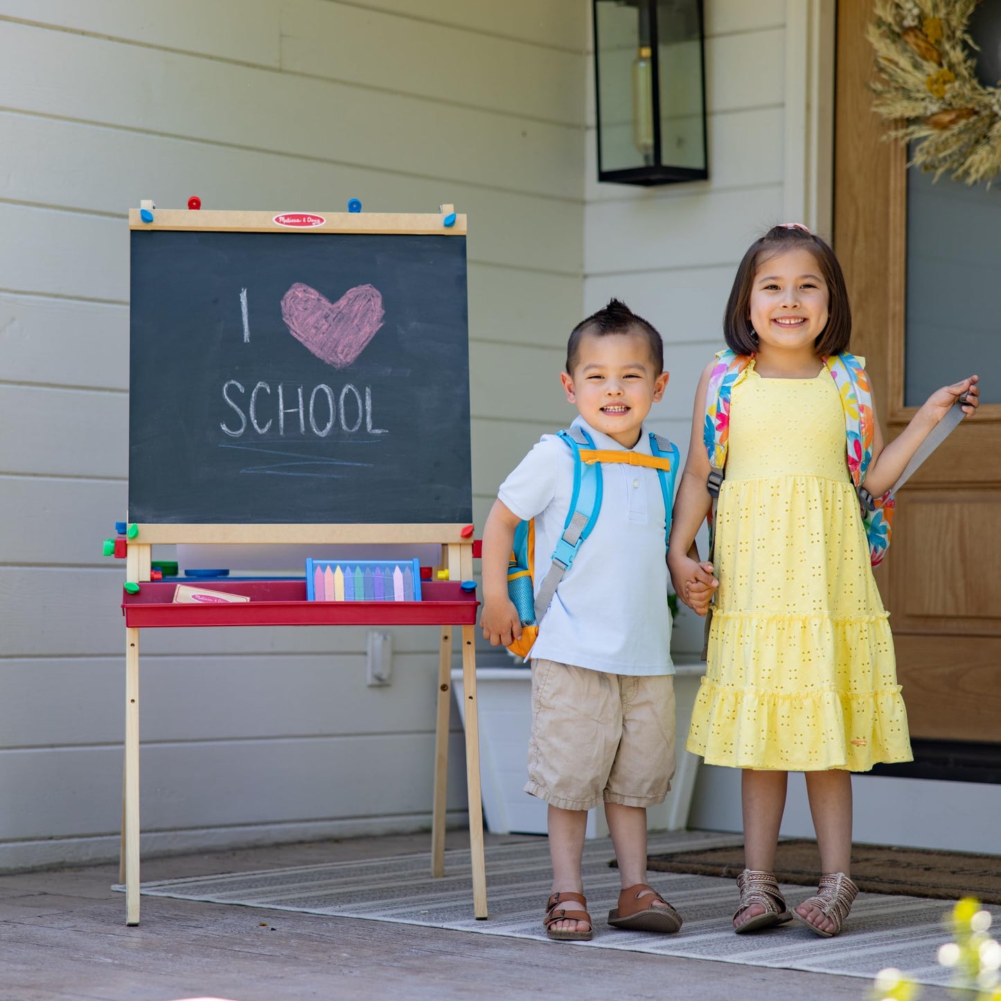 Melissa & Doug Deluxe Wooden Art Easel for Kids with Dry-Erase Board, Chalkboard & Drawing Paper Roller, Folding Double-Sided Toddler Easel, Preschool Learning Toys for Girls & Boys Ages 3