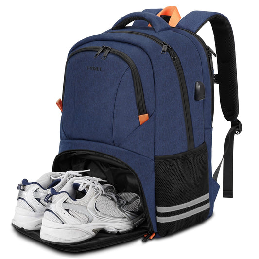 Ytonet Gym Backpack for Men Women, Travel Backpack with USB Charging Port, Lightweight Water Resistant Workout Gym Bag Fit 17.3 Inch Laptop, Sports, Camping, Hiking, Dark Blue
