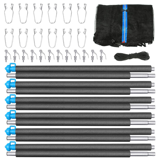 14FT Trampoline Enclosure Net with Universal Trampoline Replacement Enclosure Poles and Hardware (Only fit for 14FT Trampoline with 6 Poles)