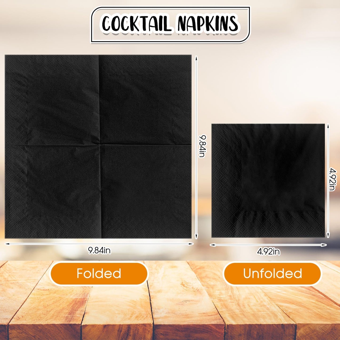 Henoyso 1000 Pack Black Cocktail Napkins Bulk 9.8 x 9.8 Inch Beverage Paper Napkins 2 Ply Disposable Dinner Napkins for Wedding Bar Party Birthday Cocktail Holiday Elegant Restaurant Event