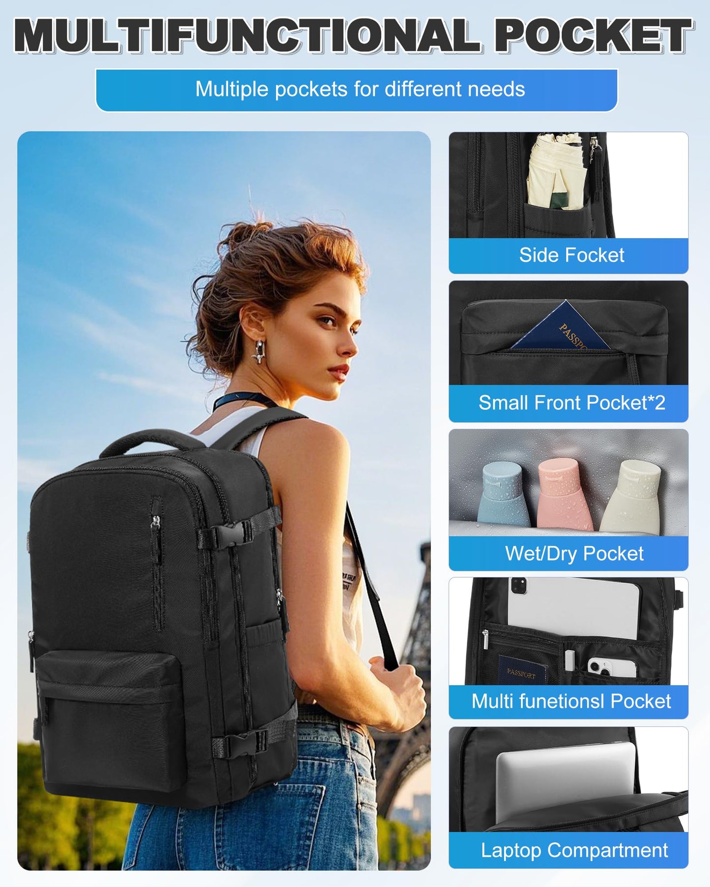 VGCUB Vacuum Backpack Travel with Pump Vacpack System Storage Carry on Work Laptop Business Waterproof College Compression Personal Item Daypack Backpacks for Women Men Black