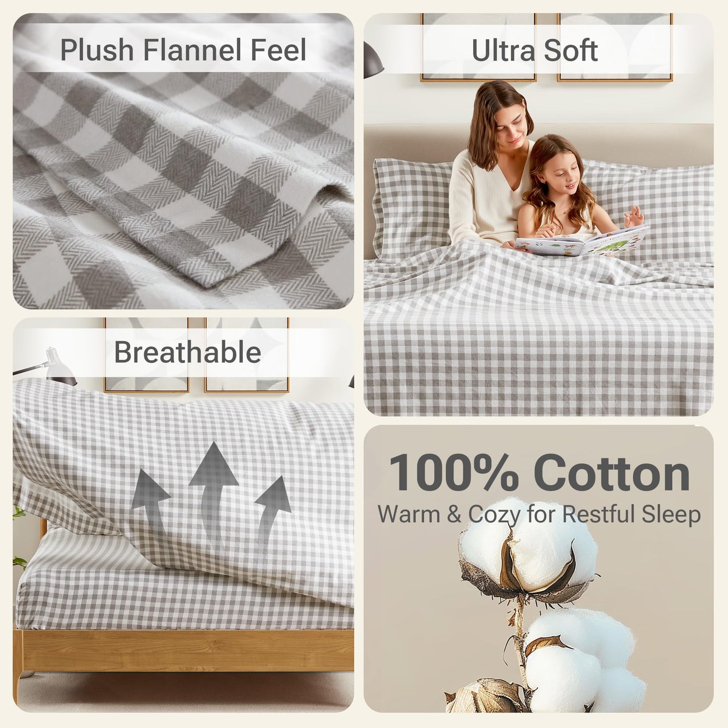 Sleep Philosophy True North 100% Cotton Flannel Sheets Twin Size, Cozy Flannel Sheet Set Brushed for Extra Softness, Heavyweight Novelty Print Warm Flannel Bedding Set, Gray Herringbone Check 3 Piece
