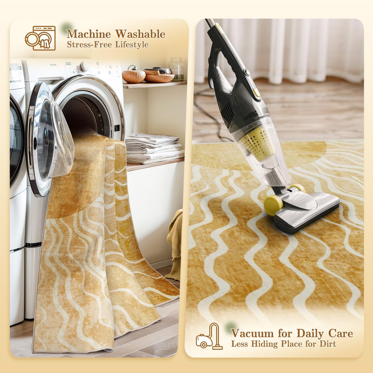 Wonnitar Sun 5x7 Area Rug, Boho Ombre Yellow Bedroom Rug Machine Washable Carpet, Ultra Thin Soft Non Slip Mid Century Nursery Carpet for Kids Room Living Room Playroom Classroom Decor