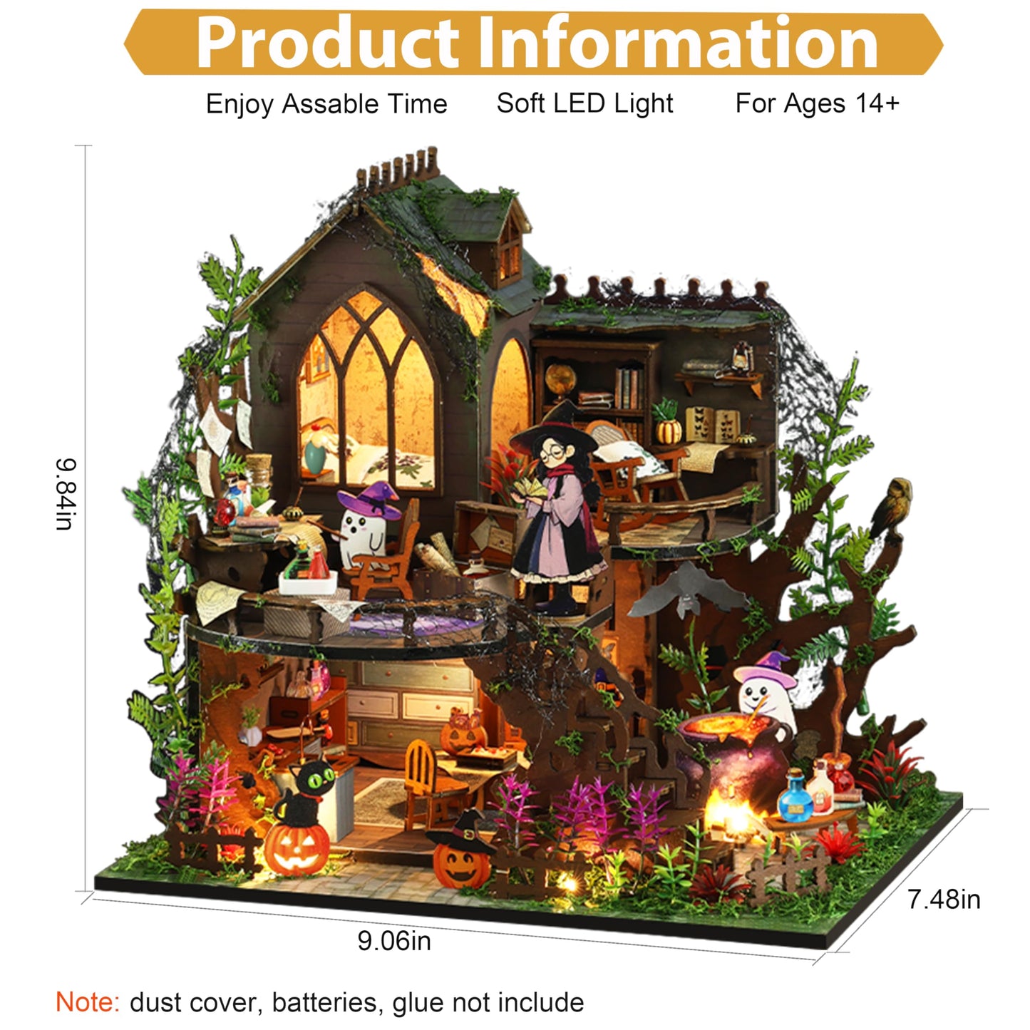 ISSEVE DIY Miniature House Kit, Mini Model House Building Kits for Adults, Tiny House Dollhouse Kit, Halloween Christmas Home Decoration, Gifts for Family and Friends (Magic Castle)