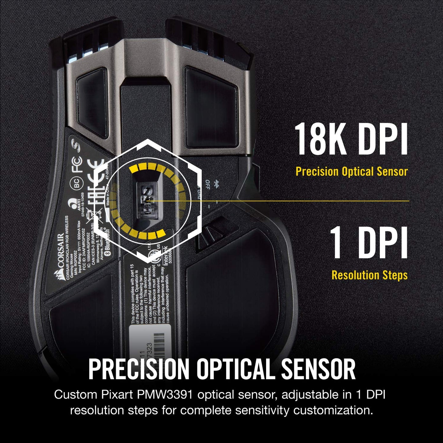 CORSAIR IRONCLAW WIRELESS RGB Rechargeable Gaming Mouse with Slipstream Technology - 18,000 DPI - 3-Zone RGB Multi-Color Backlighting - Black