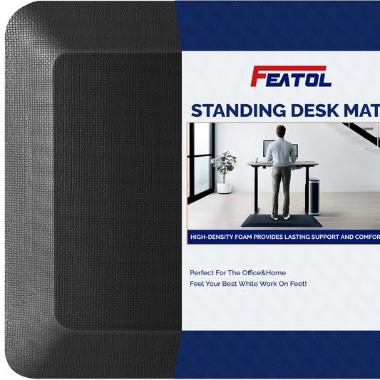 FEATOL Anti Fatigue Mat for Standing, 9/10 Extra Thick Ergonomic Standing Desk Mat, Comfort Memory Foam Standing Mat at Home,Office All Day (24" x 36", Black, 1PC)