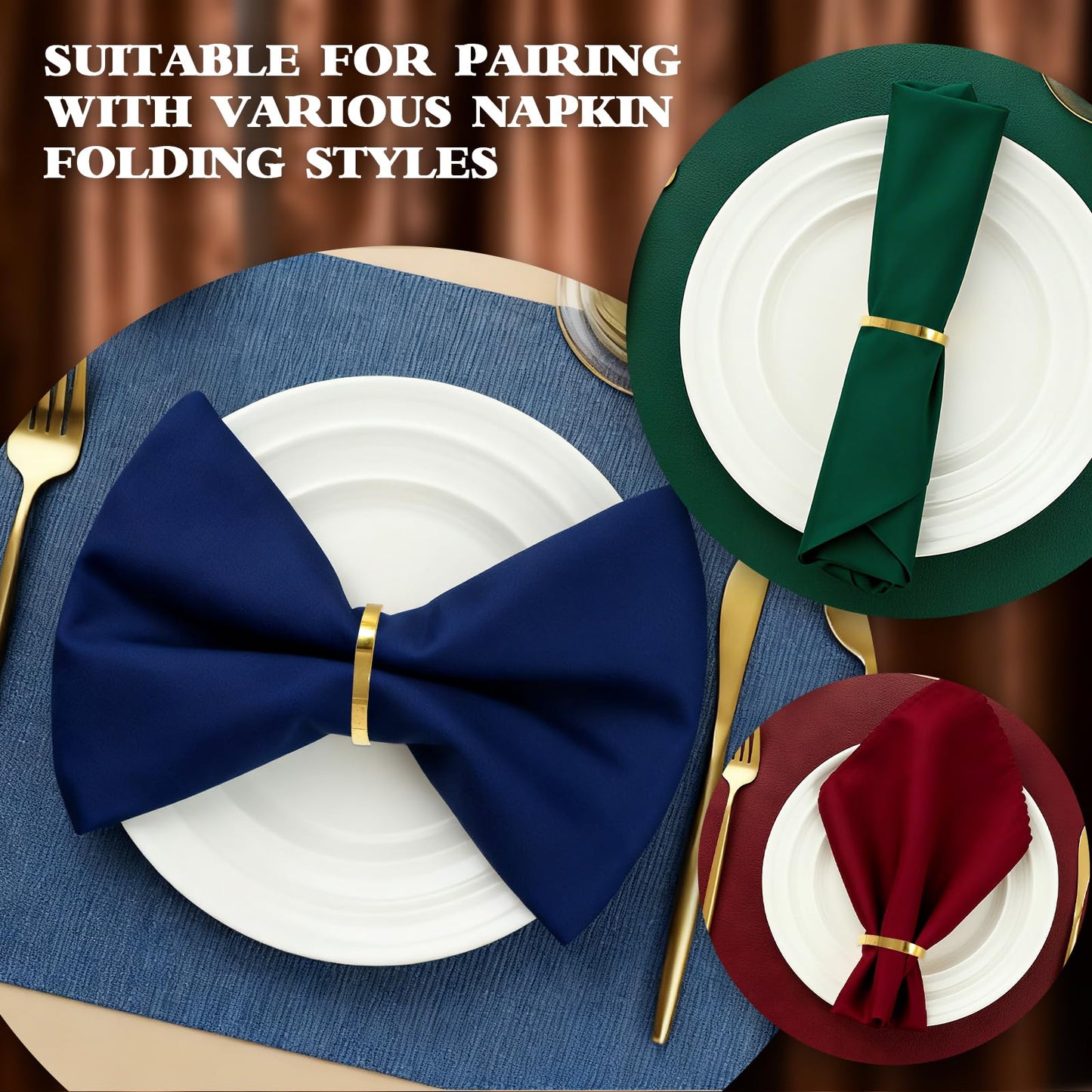200 Pcs Gold Napkin Rings Bulk, Exquisite Round Napkin Ring Buckles, Suitable for Family Dinners, Weddings, Holiday Parties