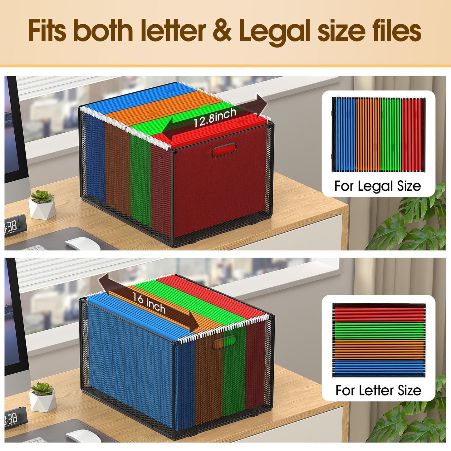 MaxGear Hanging File Organizer Box, Metal Mesh File Folder Storage Box for Letter Legal Size, Black Filing Box for Hanging File Folders, Hanging Folder Organizer for Desk, Office, School, Home, 2 Pack