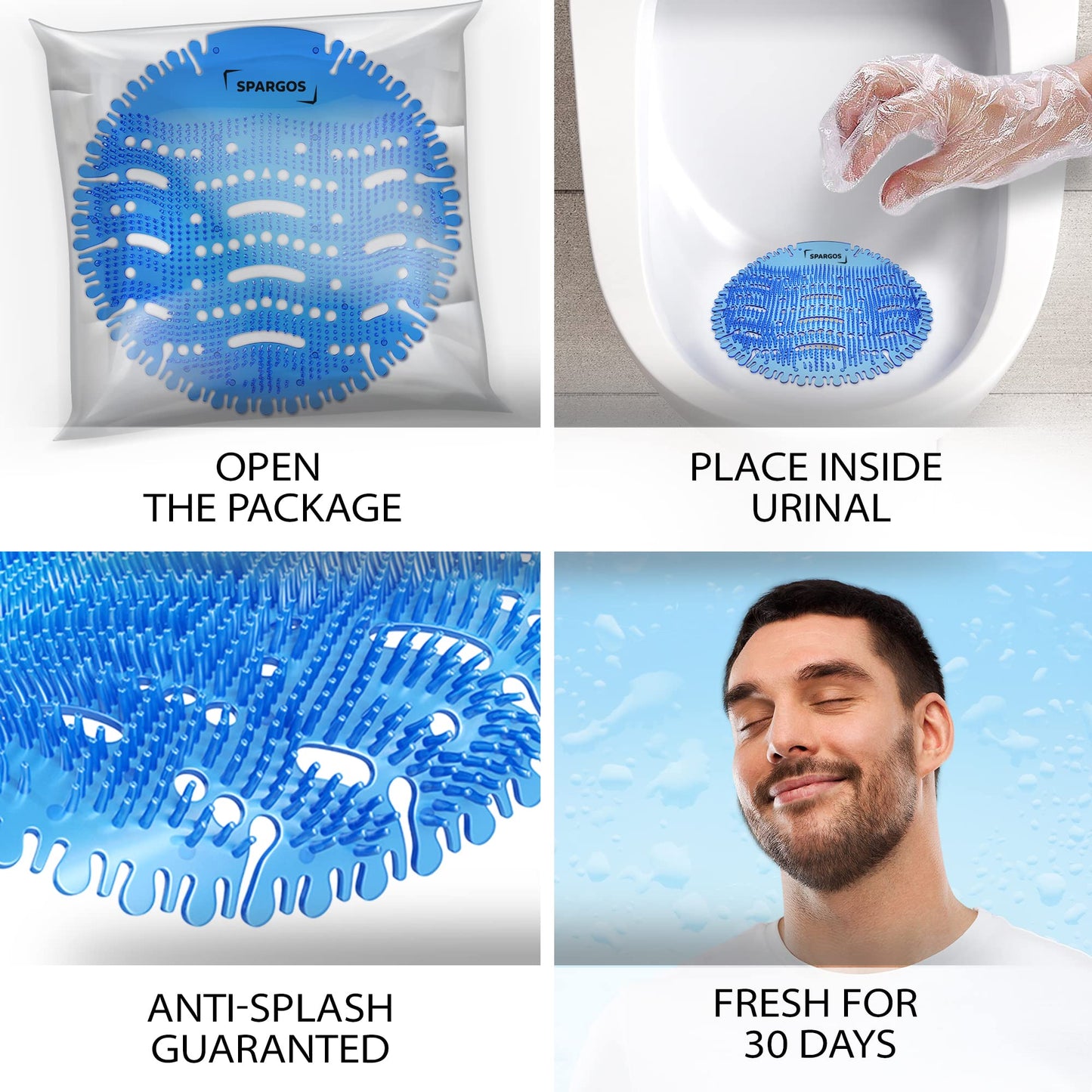 Urinal Screen Deodorizer (36 Pack) - Urinal Cakes Pads - Fresh 3d Wave Anti-Splash - Odor Protection for Toilets in Bathroom Restaurant Office Stadium School with Free Gloves - 36pcs Blue Ocean Breeze