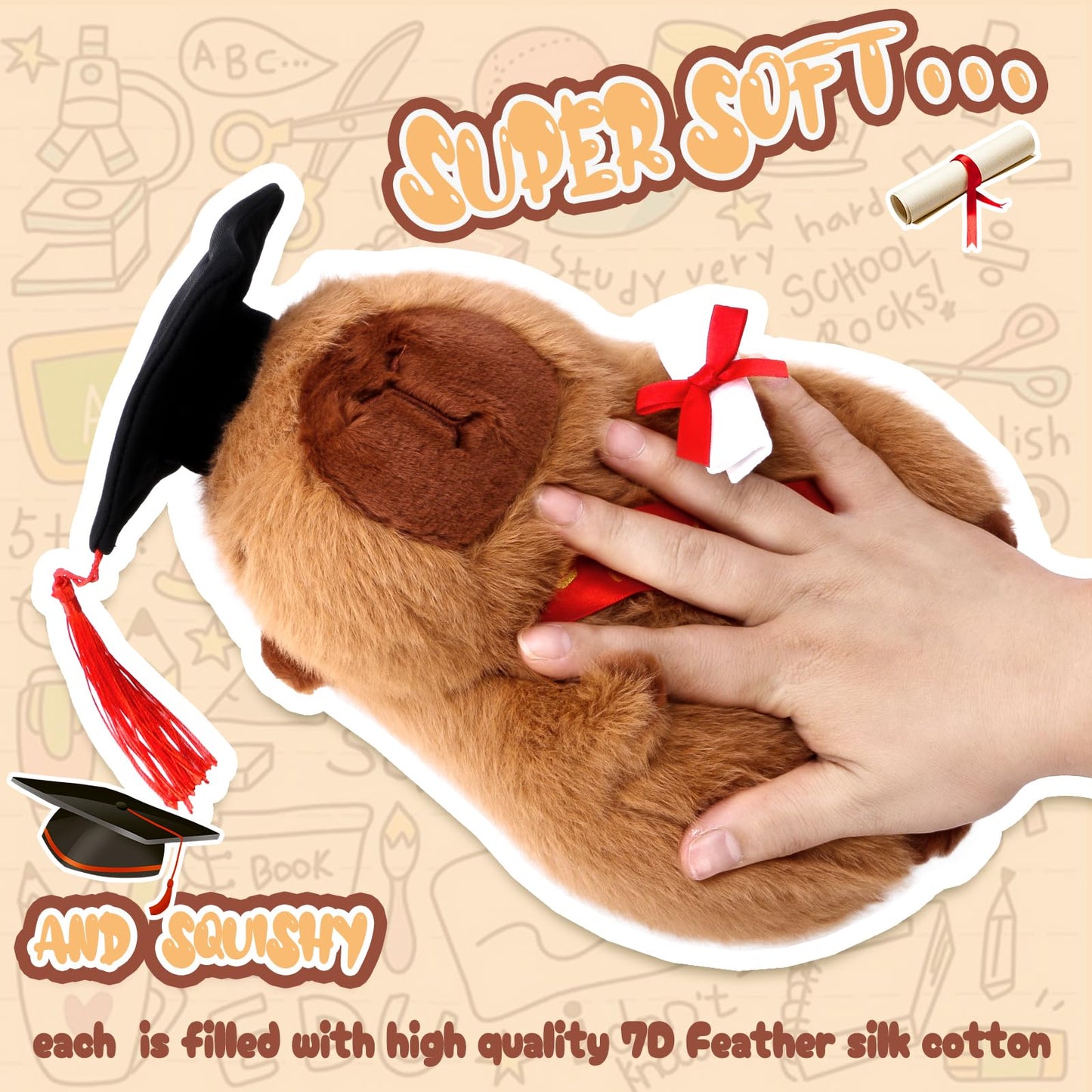 CHDBLOCK Graduation Capybara Plush Gift Set Include Stuffed Animal Capybara with Gown Cap with Graduation Gift for Him Her(Brown)