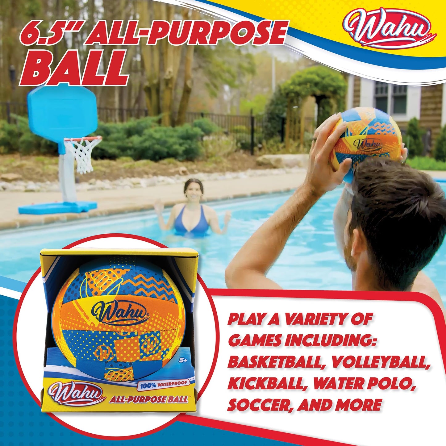 Wahu All-Purpose Ball Orange 6.5" Diameter - 100% Waterproof Neoprene Skin for Play at The Beach Or Pool - Use for Basketball, Volleyball, Water Polo, Soccer and More!