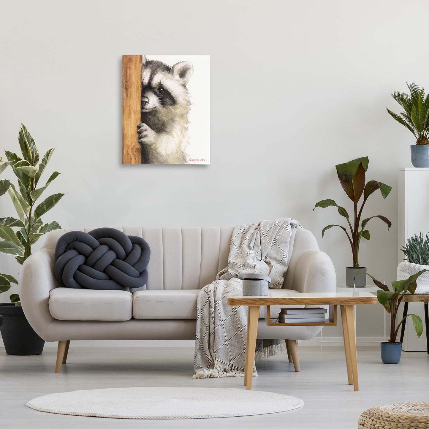 Stupell Industries Peering Raccoon Cute Smile Watercolor Animal Painting, Design by George Dyachenko