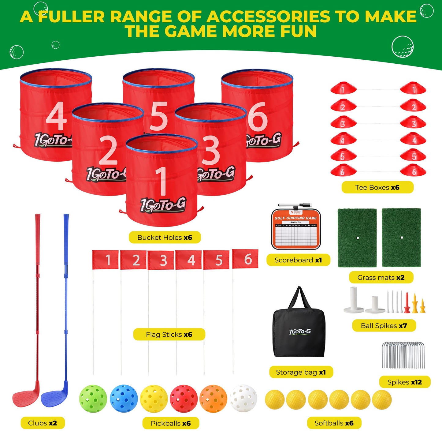 1GoTo-G Golf Bucket Game, Backyard Golf Game for Kids and Adults - Portable 9 Holes Golf Course Play Outdoor, Lawn, Park, Beach, Yard, Camping with Club.