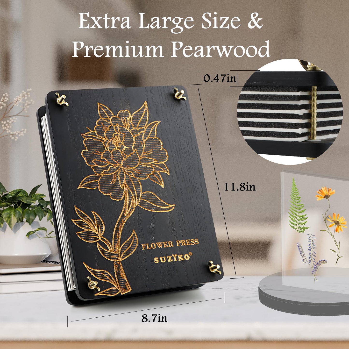The Flower Press Kit for Adults Measures 11.8" x 8.7" 6 Layers, Fast Making Pressed Plant Foliage Specimen, Wooden Flower Pressing Kit，Great Gifts for Valentine's Day