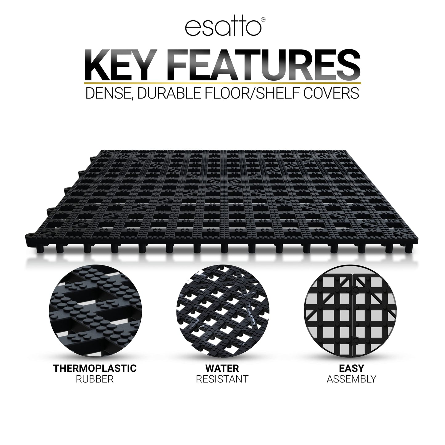 Esatto 12 Pack Interlocking Shelf Mats 12″, Black – For Spills, Clean Bars, Stain Protection, and an Anti-slip Surface