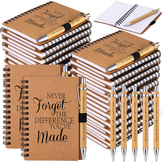 80 Pcs Back to School Appreciation Gifts Teacher Employee Appreciation Gifts Inspirational Spiral Notebooks Bulk Motivational Journals Thank You Bamboo Ballpoint Pens for Nurse Coworker (NEVER FORGET)