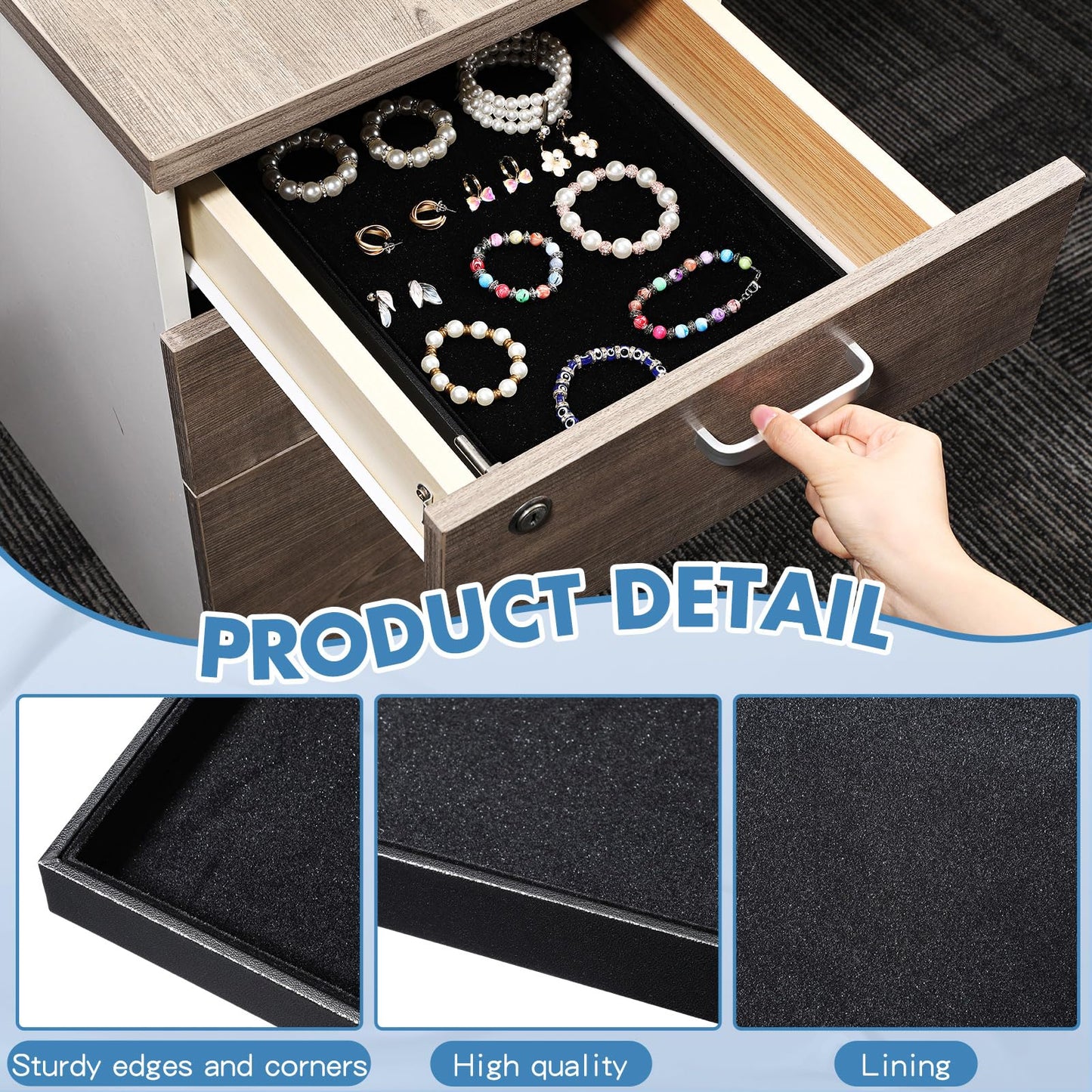 Quelay 6 Pcs Velvet Stackable Jewelry Tray Showcase Display, Jewelry Organizer Tray Bracelet Ring Earring Necklace Organizer Empty Plate for Drawers Countertop (Black)