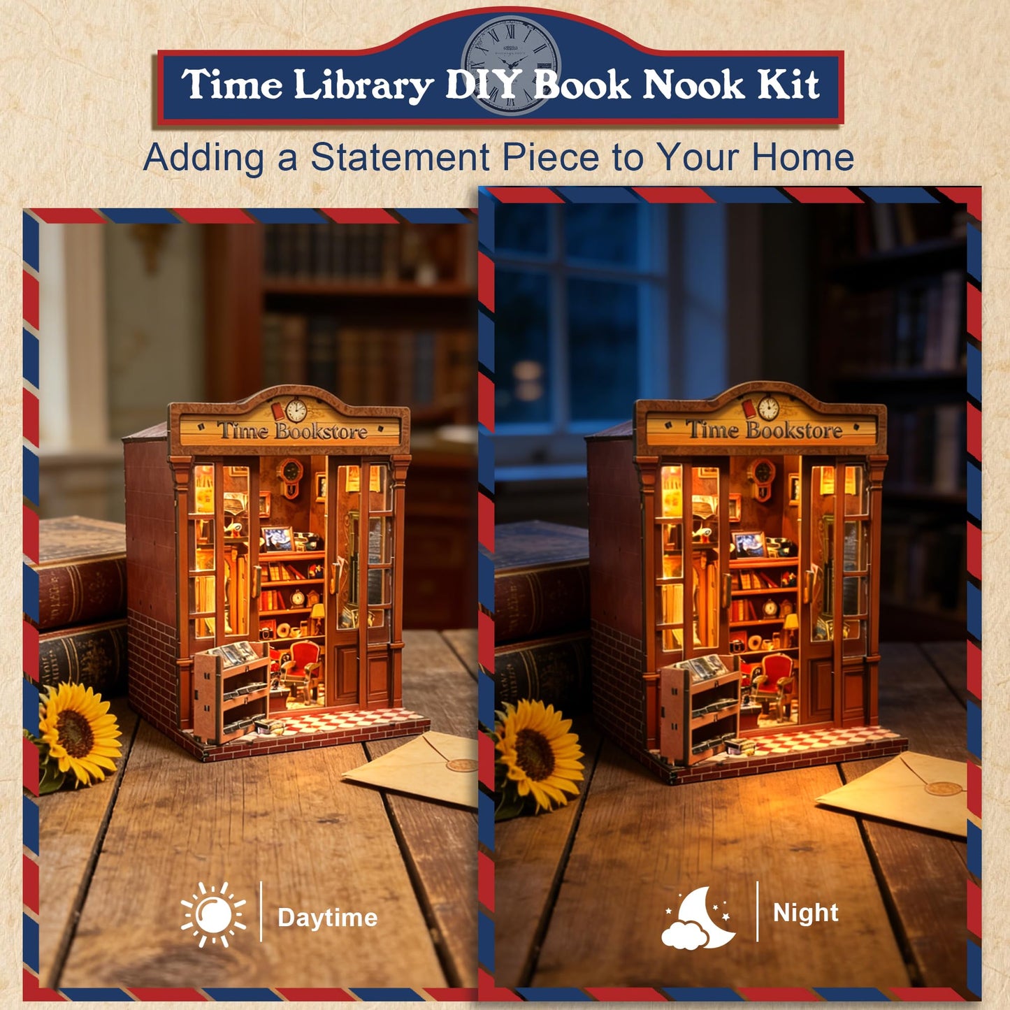 Soothee DIY Miniature House Kit, DIY Book Nook with LED Light | 3D Puzzles for Adults and Teens, Tiny House Building Kits for Bookshelf Decor, Relaxing Gift for Craft Lovers | Timeless Bookstore