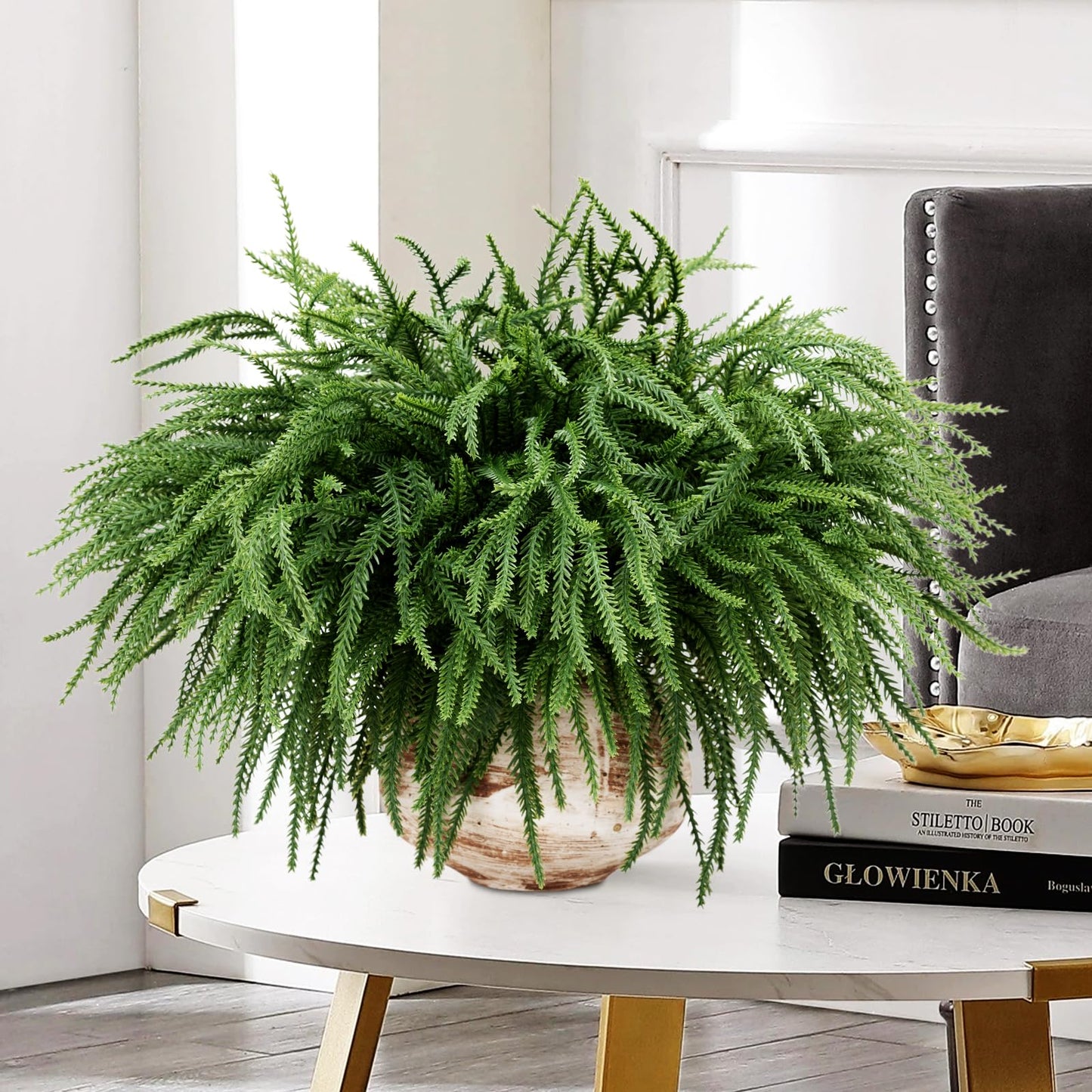 100 Pcs Christmas Norfolk Pine Branches, Christmas Greenery Stems, Artificial Pine Branches DIY Crafts Faux for Xmas Wreath Garland Indoor Outdoor Home Kitchen Garden Holiday Accessories Decor