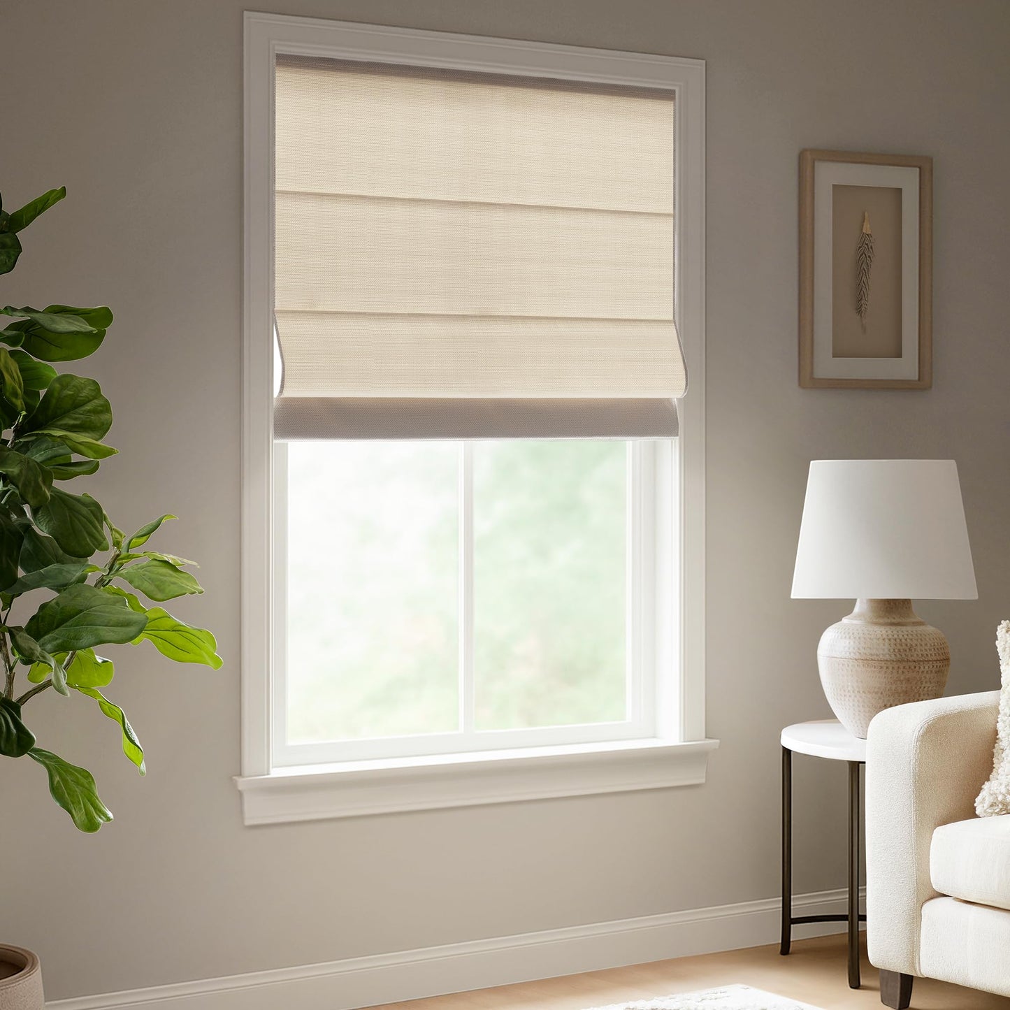Madison Park Galen Matte Linen Cordless Roman Shades - Fabric Privacy Single Panel Darkening, Energy Efficient, Thermal Insulated Window Blind Treatment, for Home, Living Room Decor, 31" W x 64" H