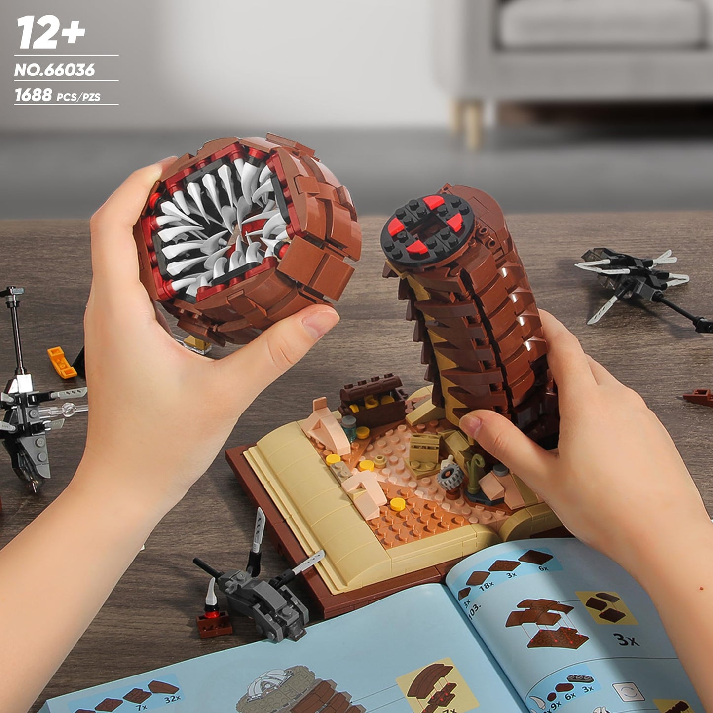 Sandworm Building Blocks Set for Boy 8-12, Comes with Suspended Ornithopter Building Blocks Toy, Creative Building Blocks Adult Gift Idea for Movie Fans, 1688Pcs