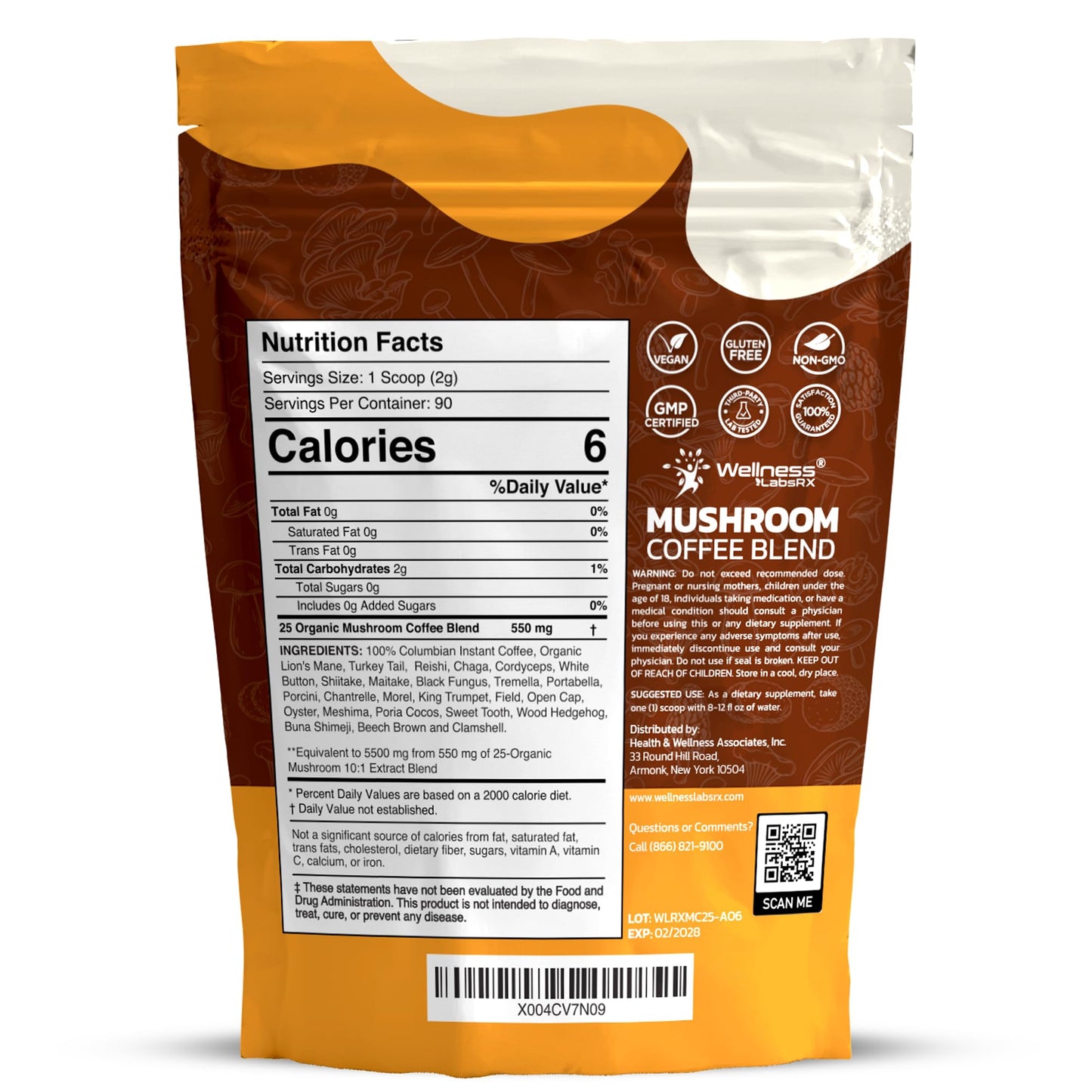 Mushroom Coffee Organic Instant Coffee, 25-in-1, Third-Party Tested Keto Friendly Lions Mane Supplement with Functional Mushrooms – Shiitake, Reishi, Lion’s Mane & More | Smooth, Rich Flavor - 90 Servings (Pack of 2)