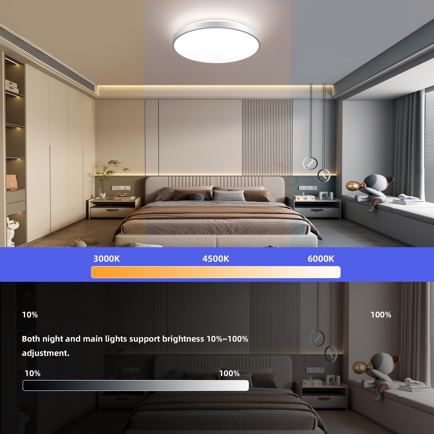 HOREVO LED Bluetooth Ceiling Light with Speaker Remote Control‌ Dimmable RGB Color Changing, Modern Flush Mount for Living Room, Bedroom, Kitchen, Laundry，Silver 16inch