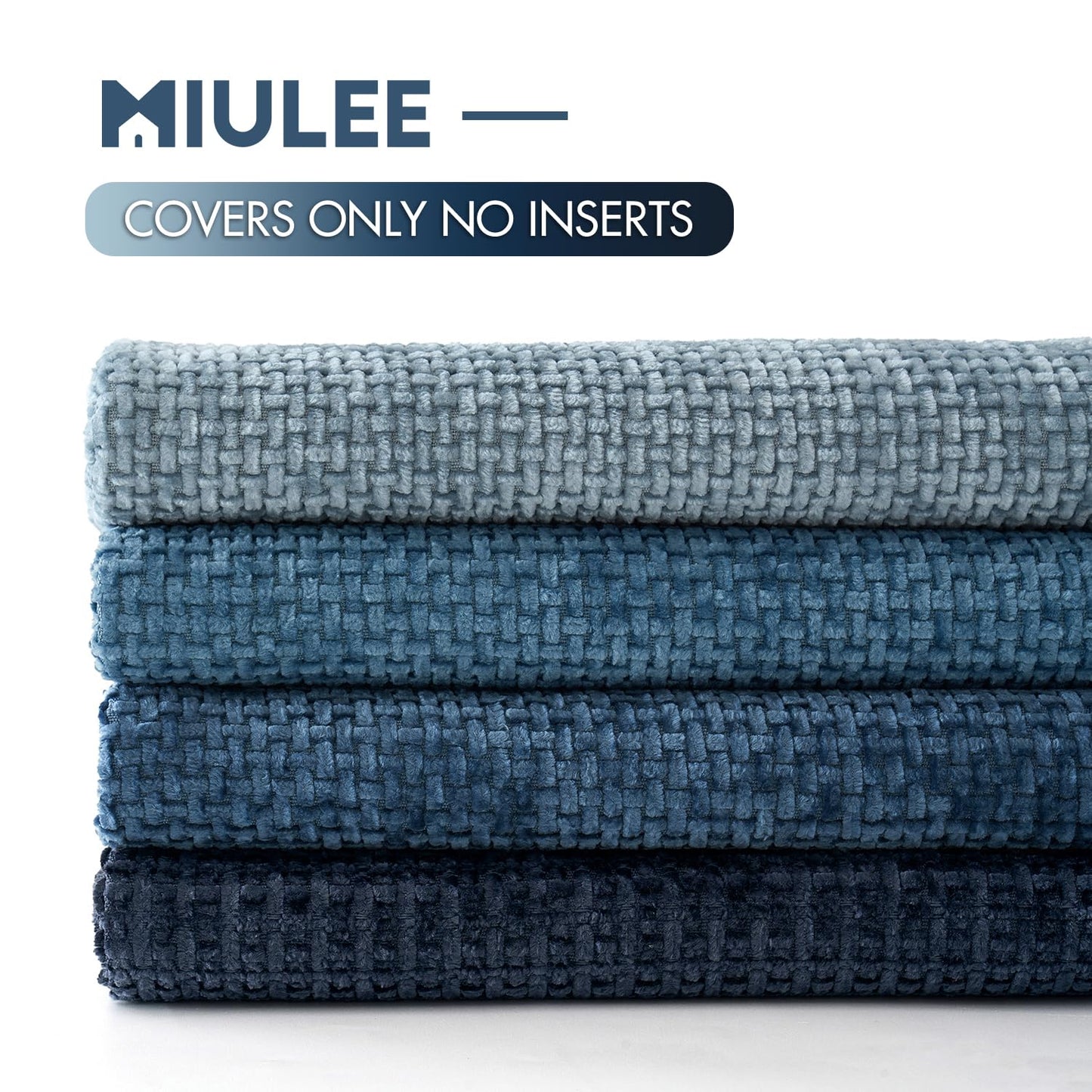 MIULEE Pack of 4 Couch Throw Pillow Covers 20x20 Inch Neutral Blue Soft Decorative Chenille Pillow Covers Farmhouse Accent Cushion Covers for Boho Western Home Coastal Decor Sofa Bedroom Living Room