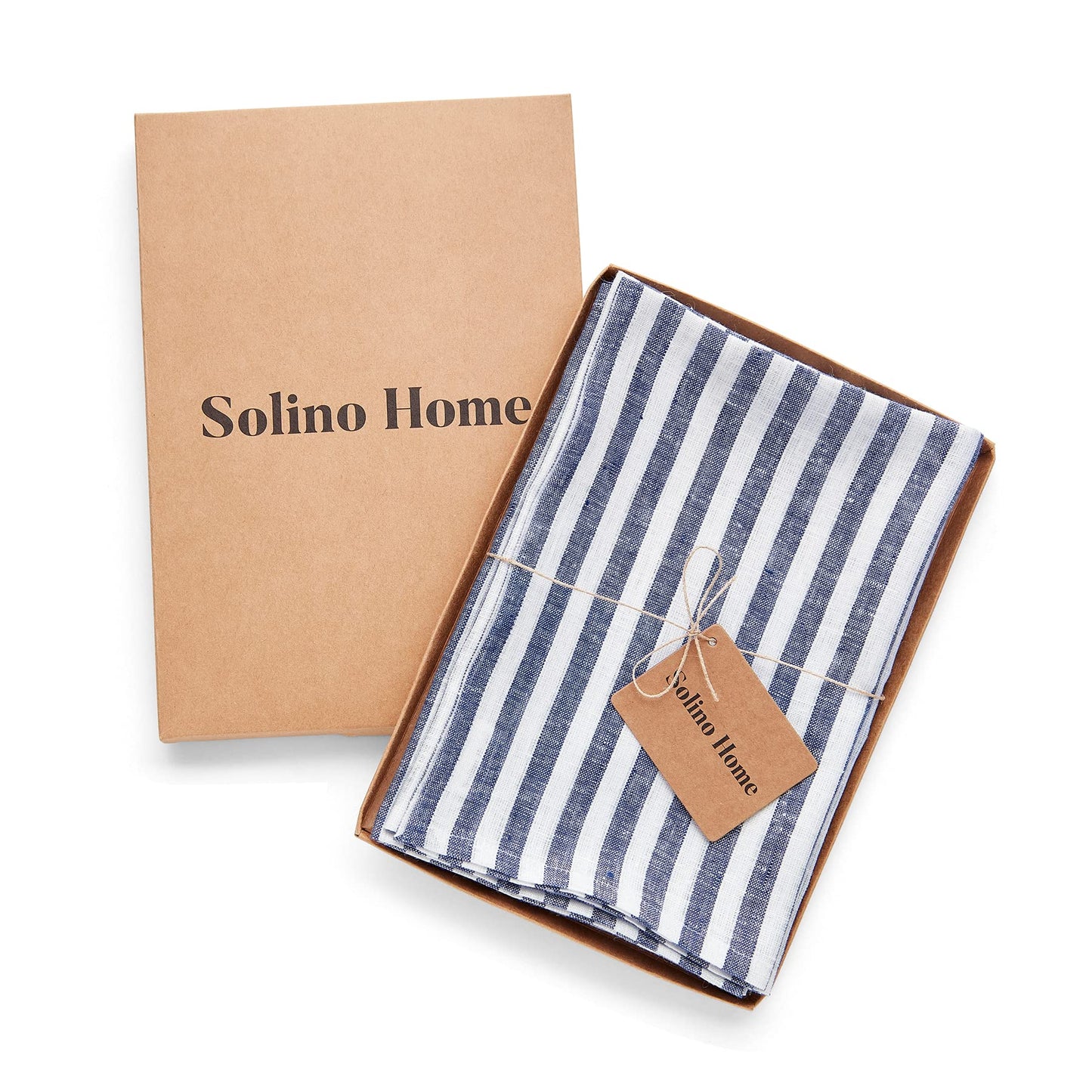 Solino Home Linen Napkins Set of 4-100% Pure Linen Amalfi Stripe Navy and White Cloth Dinner Napkins 20 x 20 Inch for Spring, Easter - Handcrafted and Machine Washable