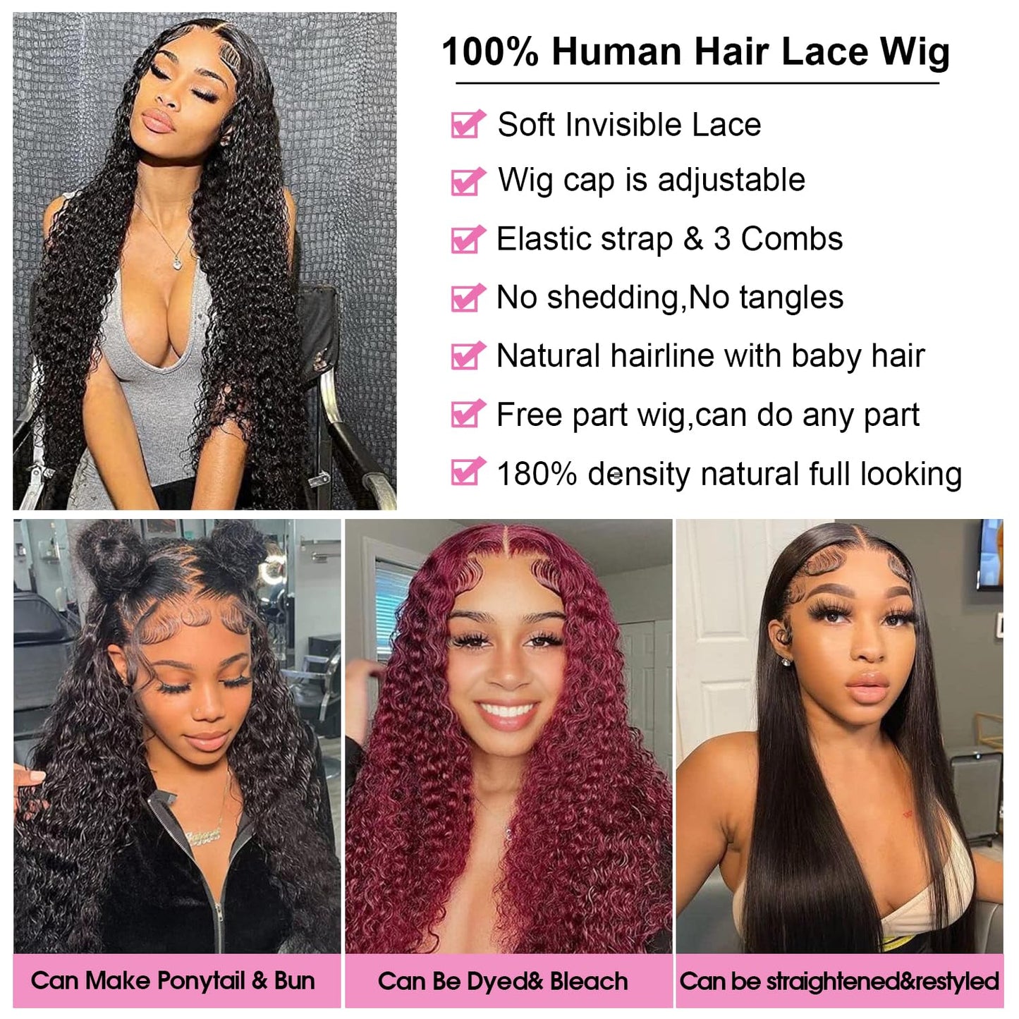Ksflaae 13x6 Lace Front Wigs Human Hair Pre Plucked 180% Density HD Transparent Water Wave Lace Frontal Wigs Human Hair for Women Curly Lace Front Wigs with Baby Hair Natural Color 26Inch
