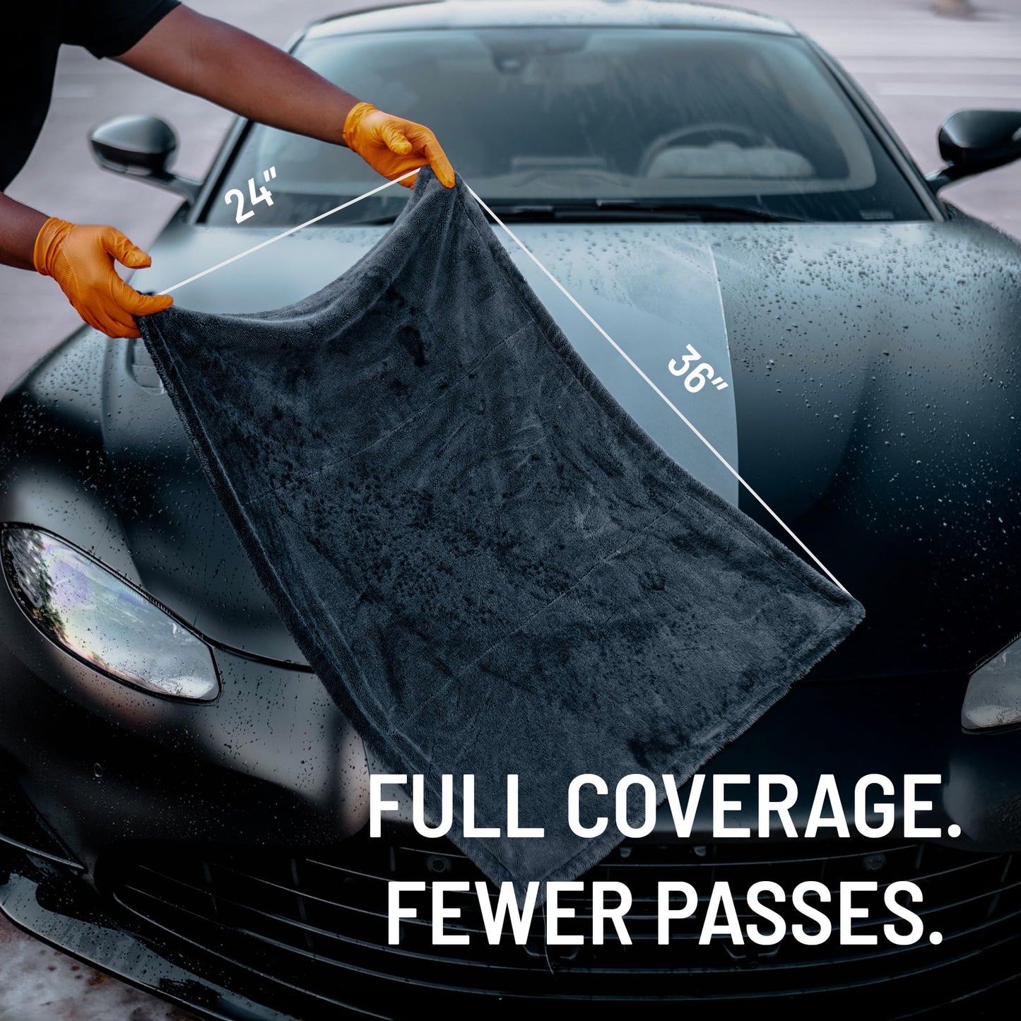 Blackline 24"x36" Twisted-Loop Car Drying Towel, 1300GSM, Streak Free, Lint Free, Reusable - Car Accessories, Microfiber Cleaning Cloth for Car, Truck, SUV - One Pass is All You Need