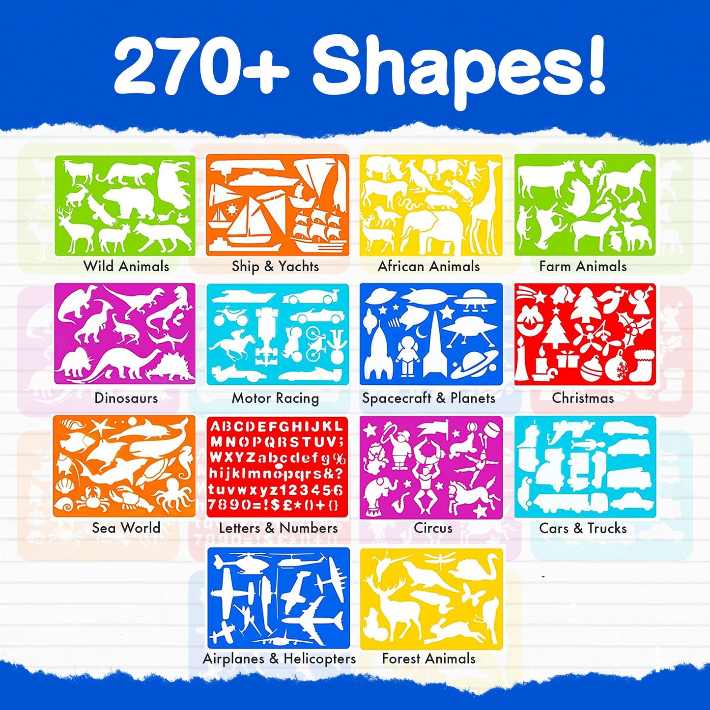 Mimtom Drawing Stencil Kit for Kids | 51 PC Arts and Crafts Stencil Set with over 240 Creative Shapes to Unleash Your Child's World of Imagination | Kid-Safe Fun Activity Toy for Ages 4 and Up