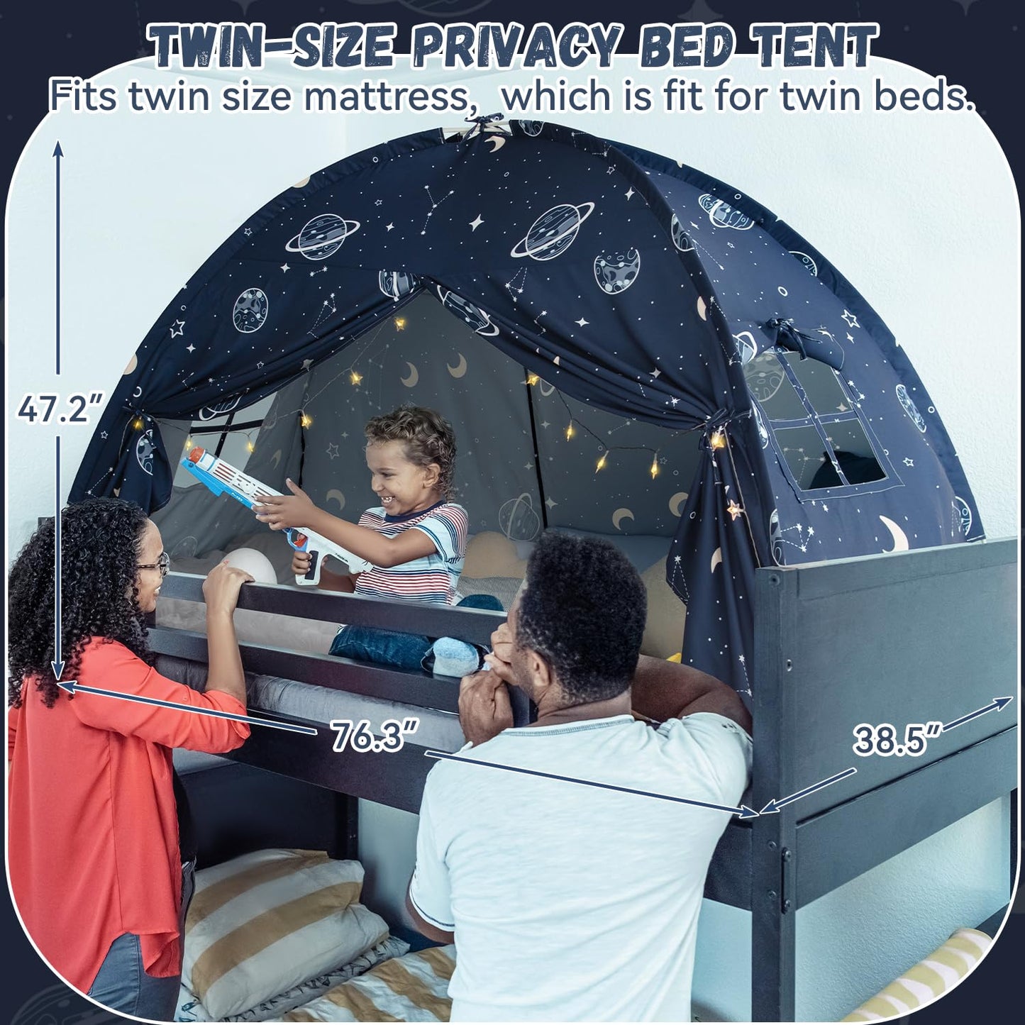 Bed Tent Twin, Space Play Canopy for Kids Boys, Bunk Canopy Tent for Toddler Bed, Galaxy Dome Playhouse Portable Sleeping Tents Indoor
