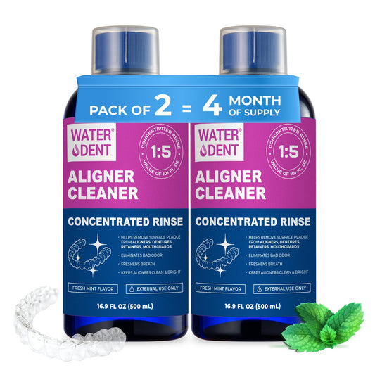 ALIGNER Cleaner Rinse | Concentrated | Clean INVISIALIGN, retainers, dentures, Mouth Guards, Dental Appliance | 4 Month Supply, Alcohol Free, Minty & Fresh. Made in USA - Pack of 2 (33 fl.oz)