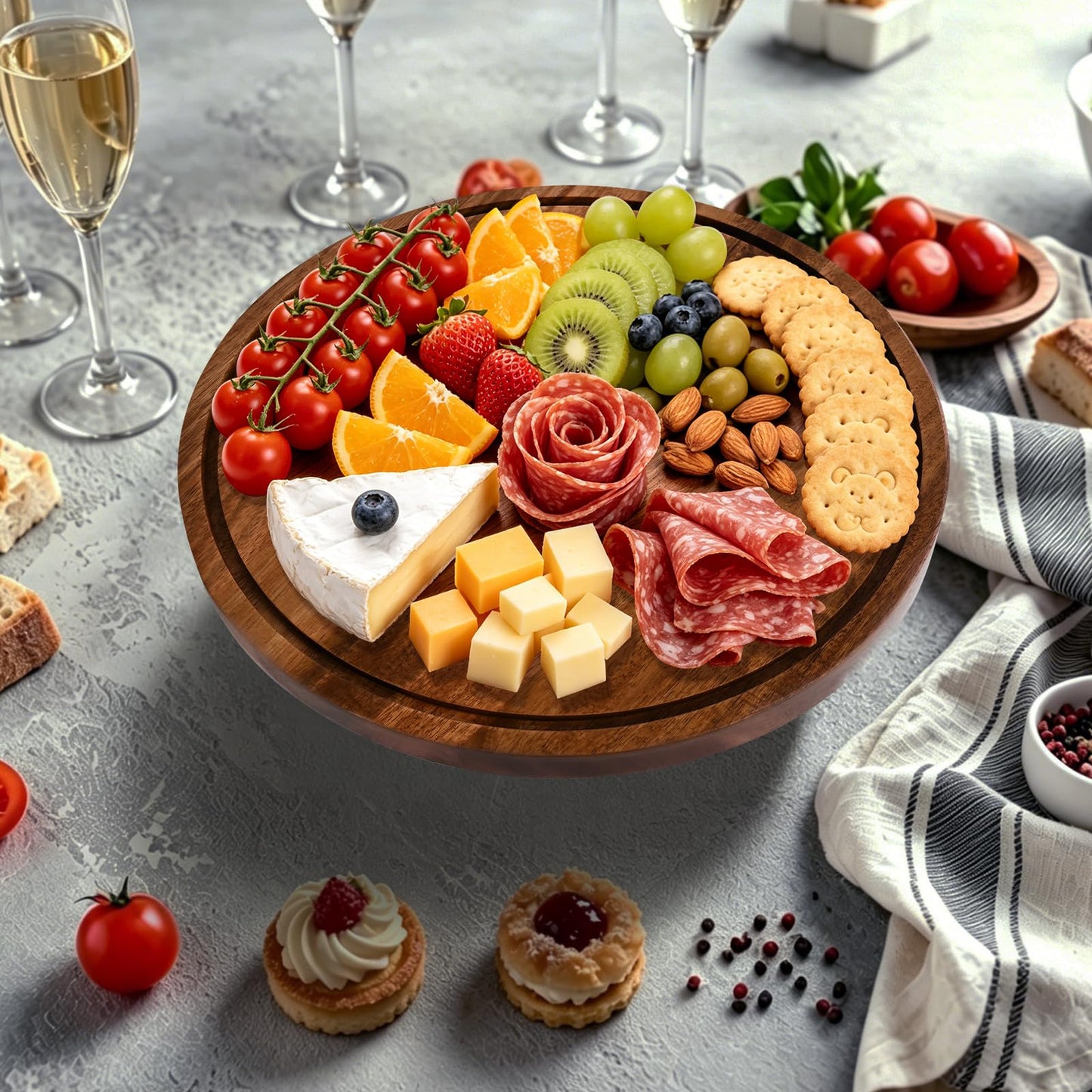 JOCHER Acacia Wood Cake Stand with Lid, 12in Cake Stand with Acrylic Dome (Not Glass), 2-In-1 Cake Display Stand for Charcuterie Board, Chips & Dips, Fruit Platter, Wedding, Birthday, Parties