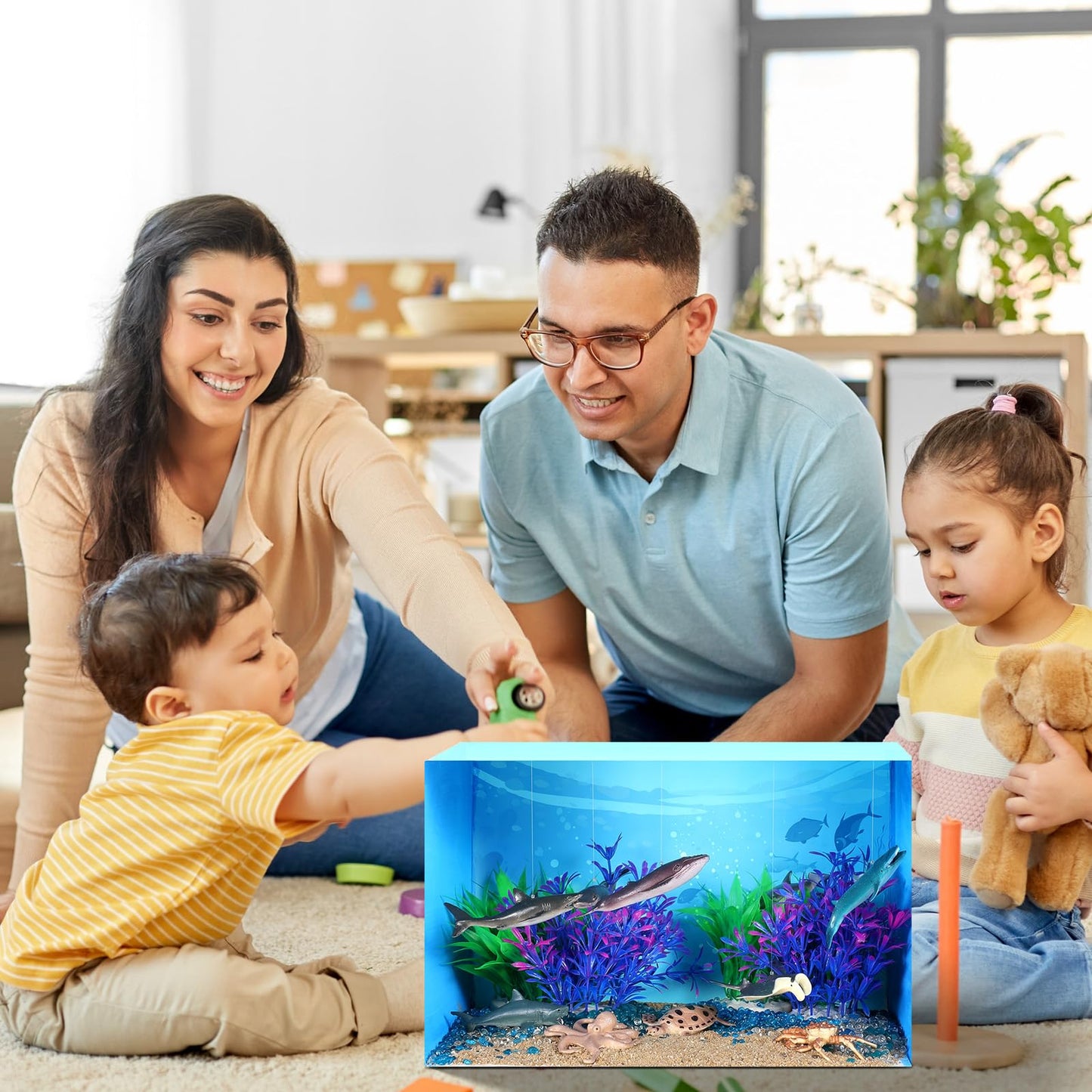 Silipull 23 Pcs Marine Animal 3D Model Project Set, Including Animal Image Model, Artificial Stones, Sand, Stones, and Moss, Comes with a Gift Box, Gift for School Projects and Birthday Parties