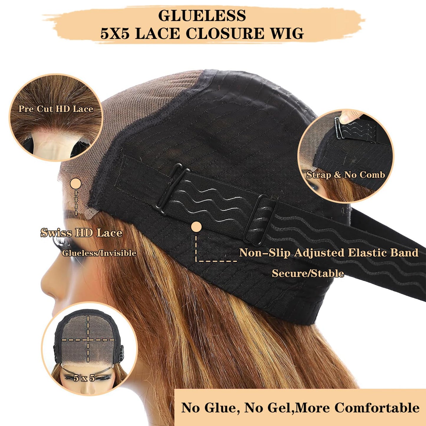 28 Inch Wear and Go Glueless Wigs Human Hair Pre Plucked Pre Cut For Beginners 200% Density Highlight Ombre Body Wave Lace Front Wig Human Hair P4/27 5x5 HD Transparent Lace Frontal Wigs for Women