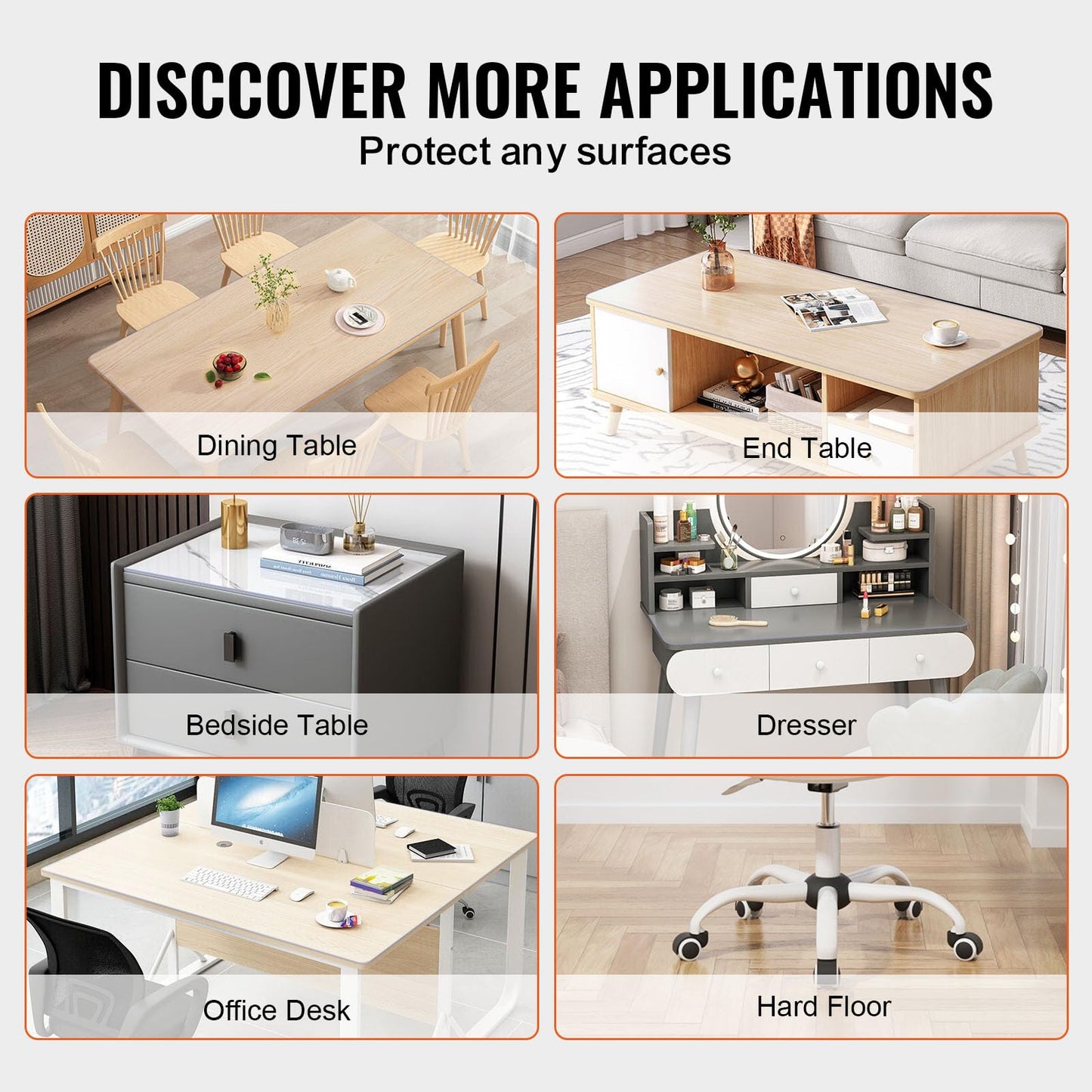 VEVOR Plastic Table Cover, 54 x 54 Inch 2.0 mm, Clear Square PVC Desk Mat Protector, Waterproof & Easy Cleaning Pad Tablecloth, for Office, Dresser, Dining Room, Night Stand
