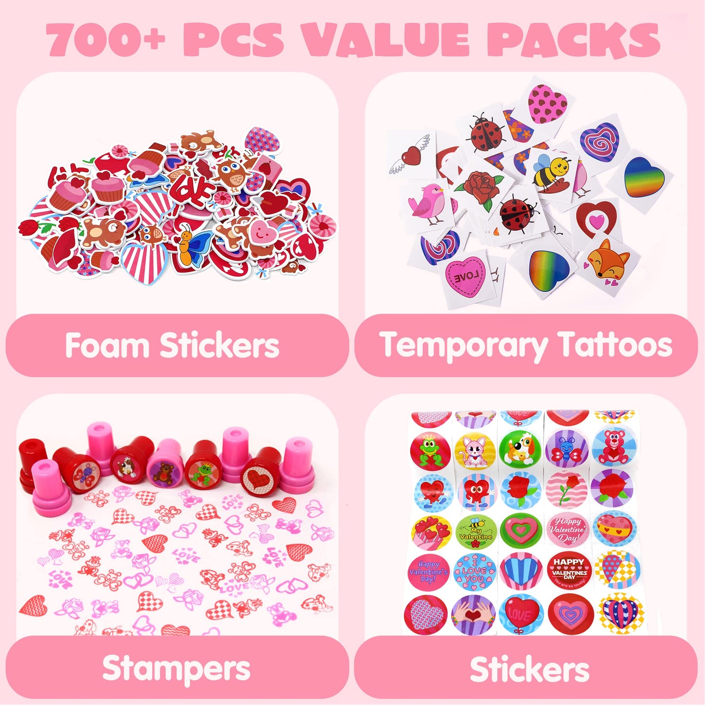 JOYIN 700+ Pcs Valentines Day Party Favor Supplies Craft Set, Foam Stickers for Kid, Tattoos, Stampers & Stickers for Decorations, Photo Props, School Classroom Holiday Exchange Game Prizes, Art Craft