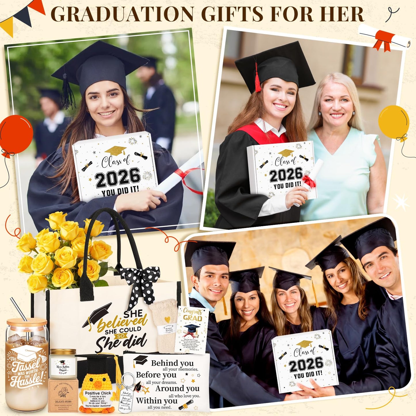 Fortuning's JDS Graduation Gifts for Her 2026, Graduation Gift Box Set, College High School Graduation Present, Ready to Gift Keepsake Box for Daughter, Sister or Best Friend