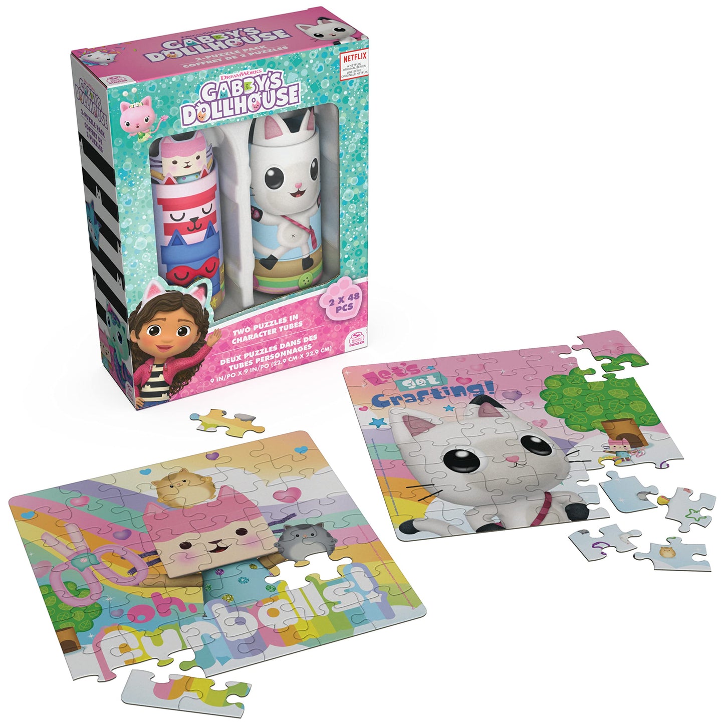 Gabby’s Dollhouse, 2-Puzzle Pack 48-Piece Jigsaw Puzzles in Character Storage Tubes Gabby’s Dollhouse Toys Kids Puzzles, for Preschoolers Ages 4 and up