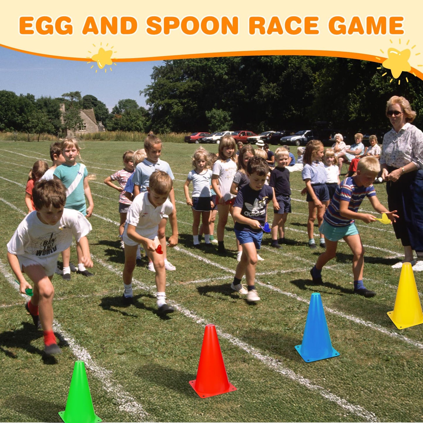 CWLAKON Outdoor Carnival Games 53Pcs, Hopper Balls for Kids, Soft Plastic Cones Bean Bags Ring Toss Game, Egg Spoon Relay Race, Outside Lawn Yard Backyard Field Day Birthday Party Family Reunion Game