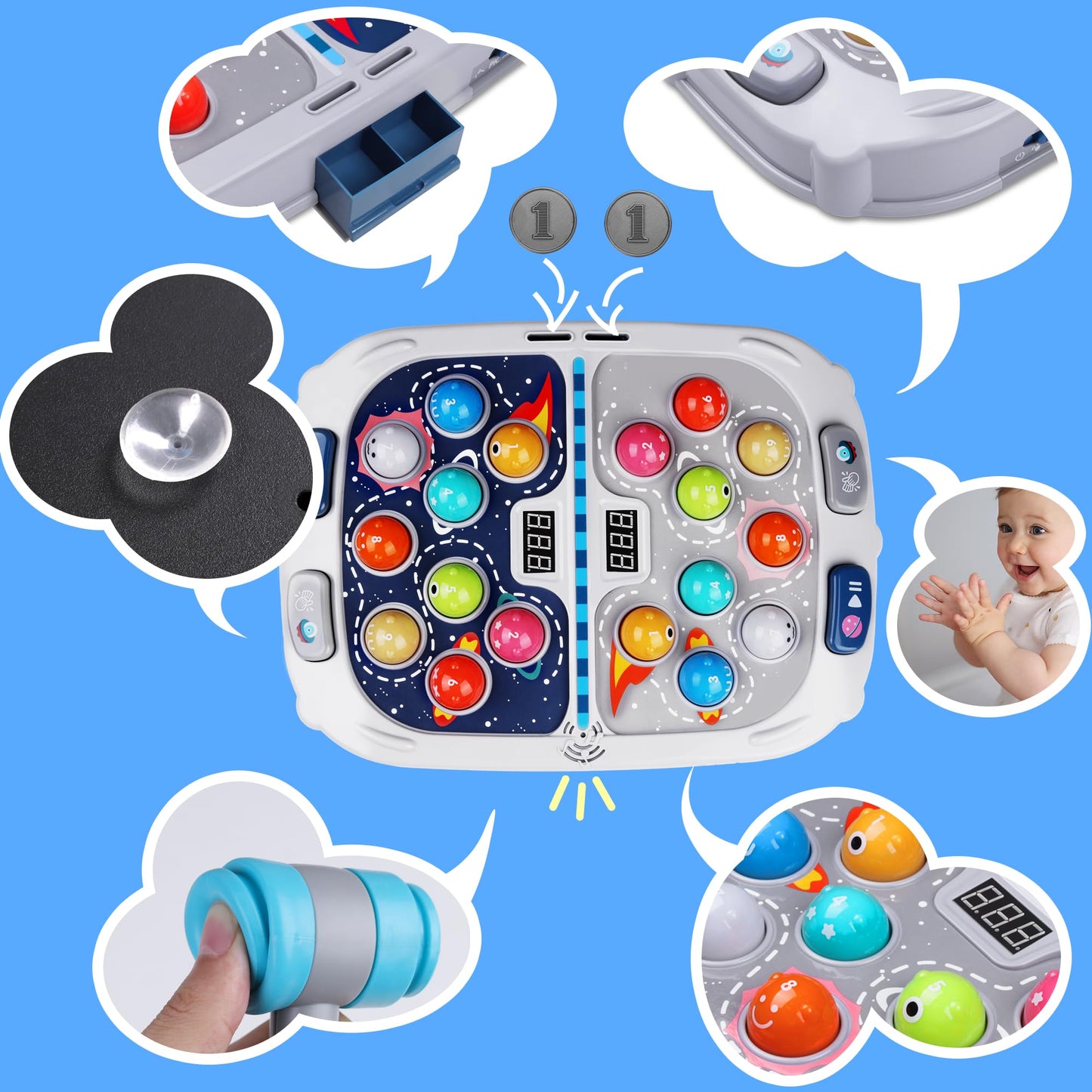 Hammering Pounding Game for Toddlers, Toys for 3+ Year Old Boys, Interactive Pounding Toy for Kids, 9 Speeds for Beginners/The Skilled/Experts to Challenge, 11x15Inch Pounding Toy with Sound and Light