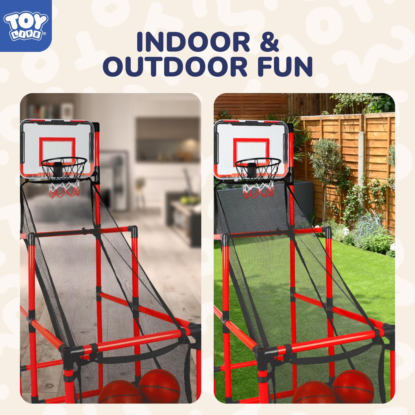 TOY Life Arcade Adjustable Height Basketball Game, Easy to Install with 4 Balls and Hoop Set for Children Aged 3 to 12 Years, Sports Game for Indoor and Outdoor Use, Air Pump