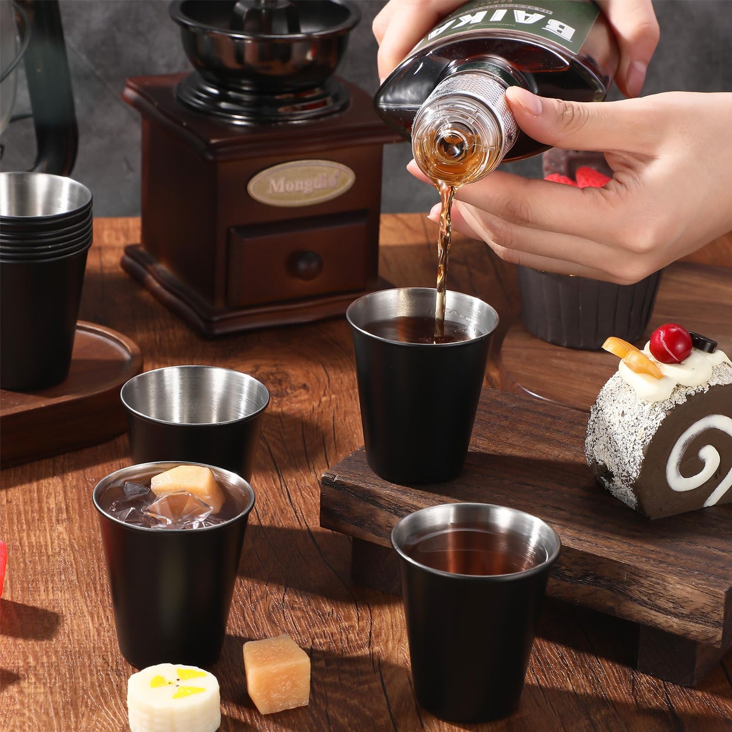 100 Pcs 2 oz Stainless Steel Shot Glasses Metal Cups Small Unbreakable Shot Glass for Espresso Whiskey Bar Home Restaurant Camping Barware Gift (Black)